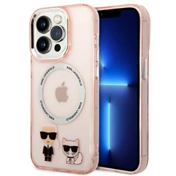 Karl Lagerfeld Karl & Choupette Aluminum MagSafe Case for iPhone 14 Pro, Pink
