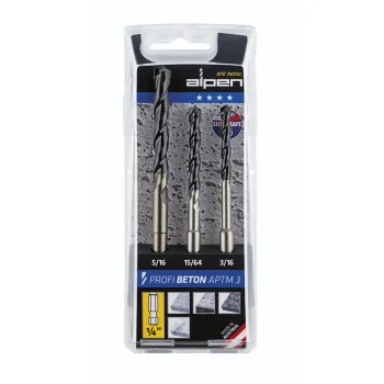 Concrete Drill Bit Set Alpen APTM3, 1/4" Hex Shank, 5-8 mm, 3-Piece