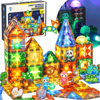 Magnetic Building Blocks, Glowing, 124 Pieces