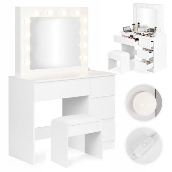Makeup Vanity Table with LED Lighted Mirror 4 Drawers and Stool ModernHome