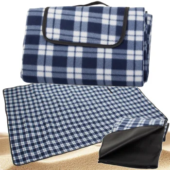 Waterproof Picnic and Beach Blanket XXL, 150x200 cm, Blue Checkered