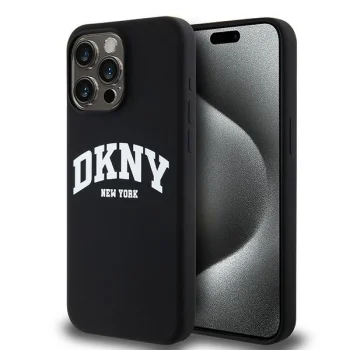DKNY iPhone 14 Pro Max Case Liquid Silicone White Printed Logo MagSafe, Black