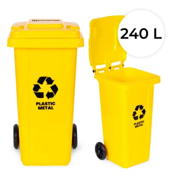 Multistore 240L Trash Can with Rubber Wheels, Yellow