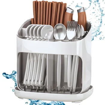 Cutlery Drainer with 3 Compartments and Water Spout