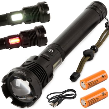 Bailong Tactical LED Flashlight XHP160 COB with Zoom and Power Bank, X-74