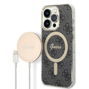 Apple iPhone 14 Pro 6.1" Guess 4G Print MagSafe Case Cover (GUBPP14LH4EACSK) + Charger, Black