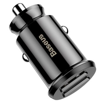 Baseus Grain Mini Car Charger 2x USB 5V, black