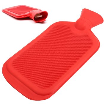 Rubber Hot Water Bottle, Heating Pad, Warmer, Water-Filled Bag 2L, Red