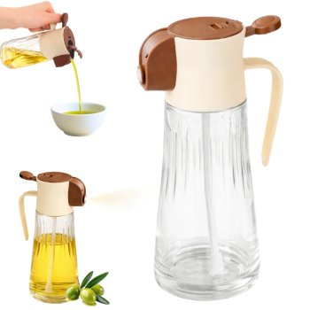 2-in-1 Glass Olive Oil Sprayer and Dispenser 380ml, Beige
