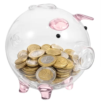 Transparent Glass Piggy Bank for Coins and Banknotes, 11 x 11 x 11 cm