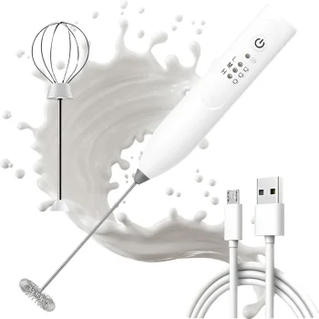 Electric Milk Frother and Hand Mixer, Rechargeable, White