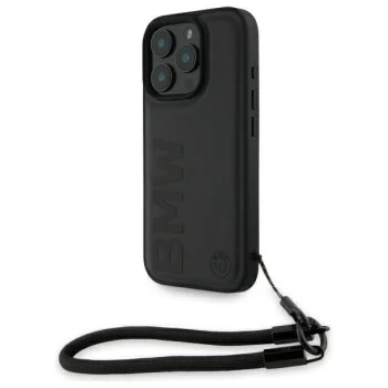 BMW iPhone 16 Pro Max Case Signature Leather Wordmark Cord, Black