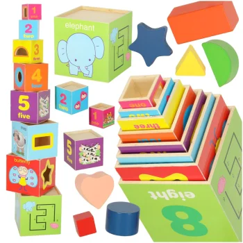 Wooden Educational Tower and Shape Sorter for Kids, 71 cm