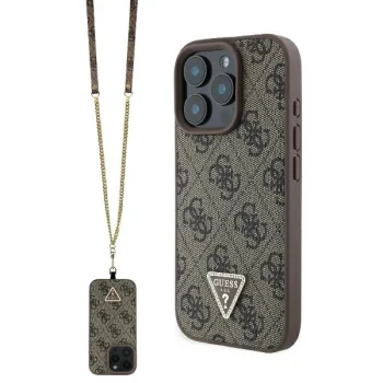 Guess Leather Metal Logo Strass Crossbody Case for iPhone 16 Pro Max - brown