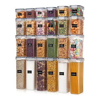 Food Storage Containers Set 24 Piece for Kitchen & Pantry Organization with Labels