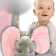 Interactive Peek-a-Boo Elephant Plush Toy with Moving Ears, Pink and Grey, 30 cm