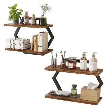 Geometric 2-Tier Loft Wall Shelves 2 Pcs, Rustical Style