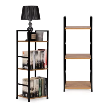 Industrial Bookshelf ModernHome 3-Tier Shelving Unit with Metal Frame, Wild Oak