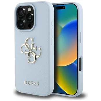 Guess PU Grained Big 4G Case for iPhone 16 Pro Max, Blue