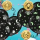 Bakalu Latex Balloons with Fluo Star Stickers, 3 Pcs, Black