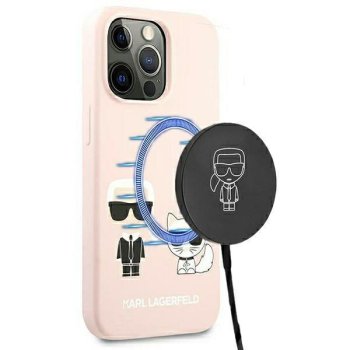 Apple iPhone 13 Pro 6.1'' Karl Lagerfeld Silicone Ikonik Karl & Choupette Magsafe Case Cover (KLHMP13LSSKCI), Pink