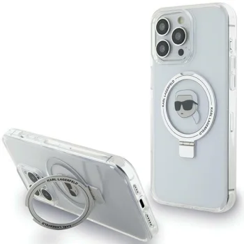 Karl Lagerfeld iPhone 15 Pro Max Case Ring Stand Karl Head MagSafe, White