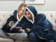 Warm Oversized Hoodie Blanket 2-in-1 with Hood and Pocket, Navy Blue