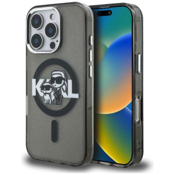 Karl Lagerfeld IML Glitter Karl & Choupette MagSafe Case for iPhone 16 Pro Max - Black