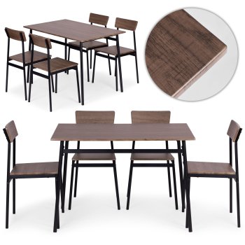 ModernHome MALMO 5 Piece Dining Set Industrial Kitchen Table and 4 Chairs