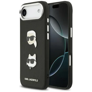 Dėklas Karl Lagerfeld iPhone Air Grained Karl & Choupette Pins, juodas