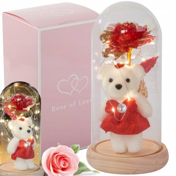 Glowing Everlasting Rose with Teddy Bear Women's Day Gift