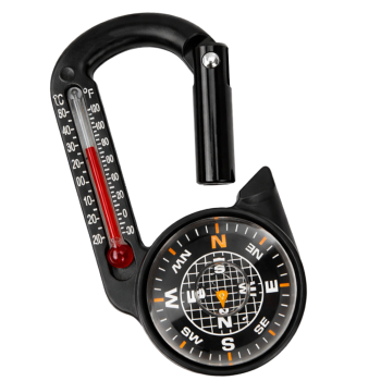 Magnetic Carabiner Compass with Thermometer for Survival, Black