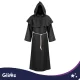 Glimz Monk Costume for Halloween with Hood, Cord and Cross, 130 cm, Black