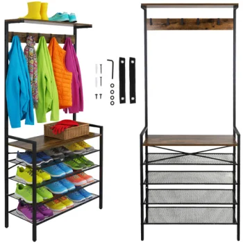 Ruhhy 27035 Hallway Coat Rack with Shoe Shelves, Black