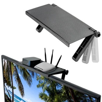Adjustable TV Top Shelf and Monitor Mount for Media Box, black