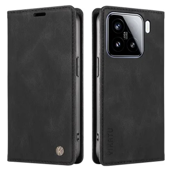 Xiaomi 15 YIKATU Leather Skin-Touch Magnetic Book Cover Case, Black