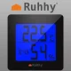 Ruhhy 19161 Thermometer and Hygrometer with Clock, Black/White
