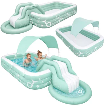 Inflatable Kids Garden Pool with Slide, Canopy and Pump, 270 x 165 cm