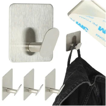 Self-Adhesive Wall Hooks, Silver, Set of 4 (Ex-Display)