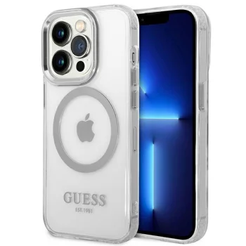 Guess Metal Outline MagSafe Case for iPhone 14 Pro - Silver