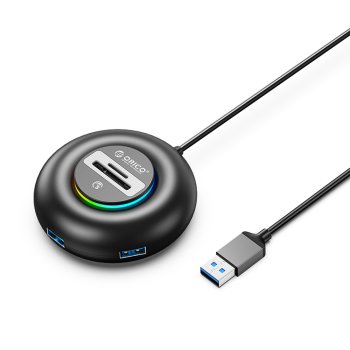 Orico YXR5-U3 RGB USB Hub 3x USB-A 3.0 with SD/microSD Reader 1.8m, Black