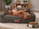 Pet Bed for Dogs and Cats with Raised Sides, Corduroy, Non-Slip Base, Size L, Beige