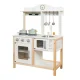 Wooden play kitchen for kids and toddlers with microwave and accessories playset