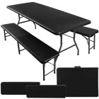Folding Garden Picnic Household Table + 2 Benches, 180x74x74 cm, Black