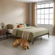 ModernHome Metal Bed Frame 135x190 cm with Wooden Slats Base, Black