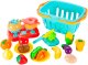 Kids Toy Dishes and Basket with Cutting Fruits and Vegetables