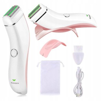 Uzlādējams ūdensdrošs skuveklis sievietēm ķermenim un bikini, balts-rozā