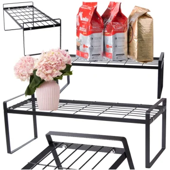 Single-Tier Metal Kitchen Shelf Organizer, Black