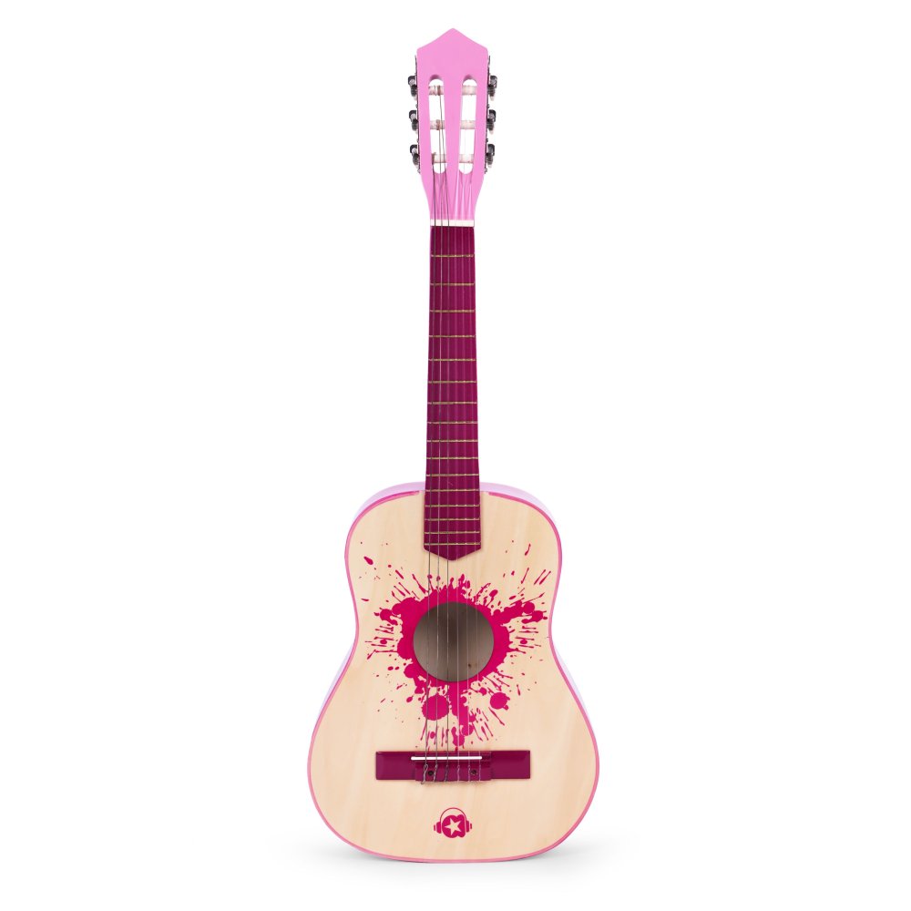 ECOTOYS Large Wooden Guitar for Kids, 6-String, Pink (2)