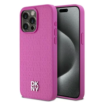DKNY iPhone 15 Pro Max Case Leather Monogram Pattern MagSafe, Pink